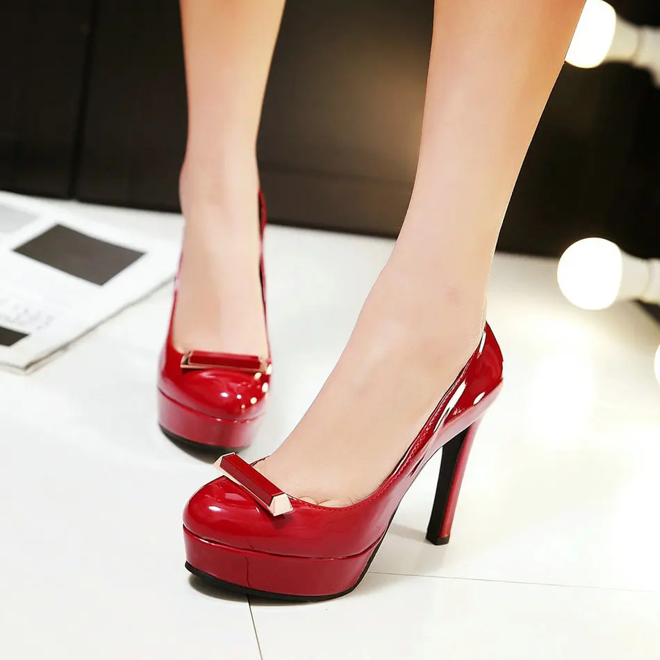 Новая Женщина Красный ПУ Лакированной кожи платье Тонкие Высокой Пятки Женщин