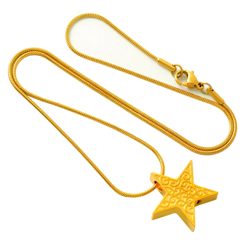 

KSJ9473 Custom Pattern Engraving Star Shape Necklace with Screw to Hold Ashes Keepsake Stainless Steel Cremation Jewelry