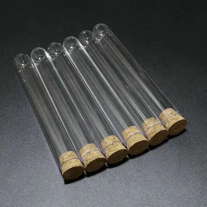 

Free shipping 50pcs/lot 20x150mm Plastic test tubes with cork stopper for kind Laboratory experiments and tests