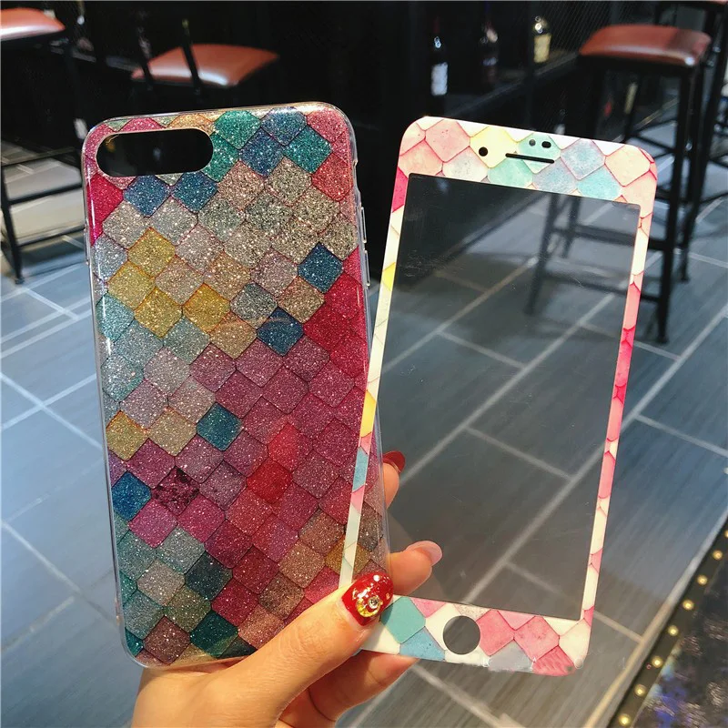 Чехлы с рыбьими чешуями для iPhone 8/7 Plus роскошный блестящий чехол из закаленного
