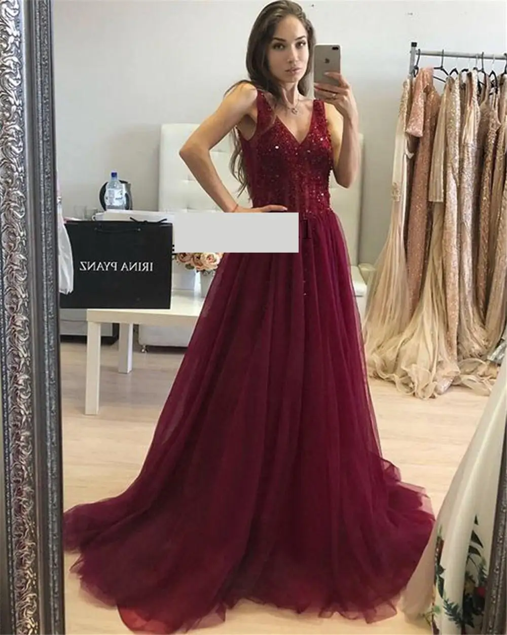 Женское длинное вечернее платье фиолетовое Тюлевое трапециевидной формы с