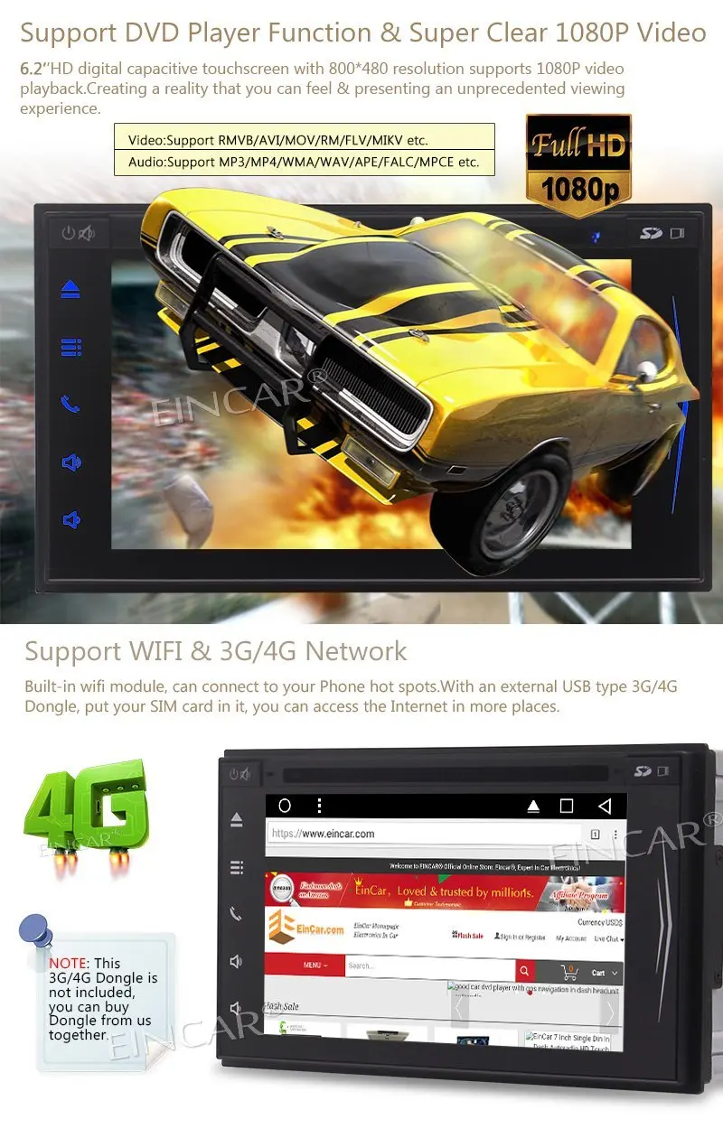 Eincar Android 7 1 Nougat Восьмиядерный автомобильный Стайлинг стерео &quotдвойной Din dvd плеер