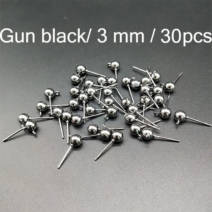 Gun black 3mm 30pcs DIY ювелирные аксессуары ‒ серёжки 30 шт Металлические серьги-гвоздики мяч иглы и 100 шт. пусеты для серёжек 100 шт. Открытый круг кольца для прыжков - Цвет: Gun black 3mm 30pcs