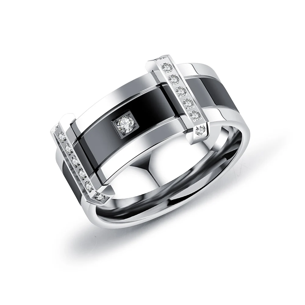 Punk Stainless Steel Biker Rings For Men Black / Gold Color Two Tone Design CZ Inlaid Male Boy Finger Bands R18144 | Украшения и