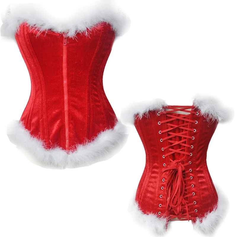TaFiY сексуальный Рождественский стальной корсет для женщин Miss Santa Бюстье Топ с