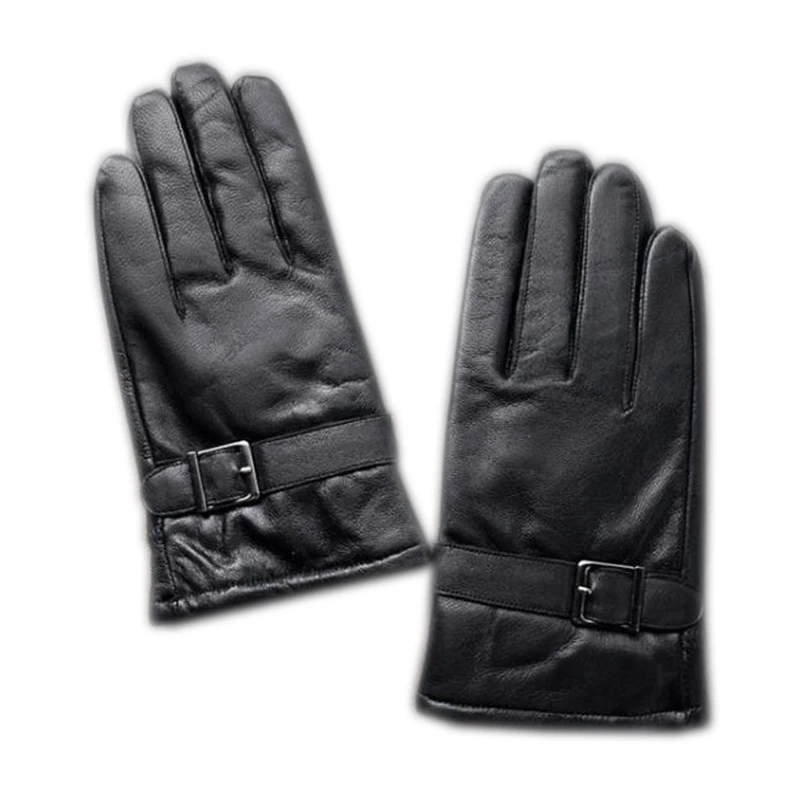 Humusan мужские перчатки из натуральной кожи зимние толстые теплые черные