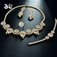be 8 sparkling cubic zircon flower shape gold color 4pcs set luxury wedding jewelry bridal big sets for women party gifts s277