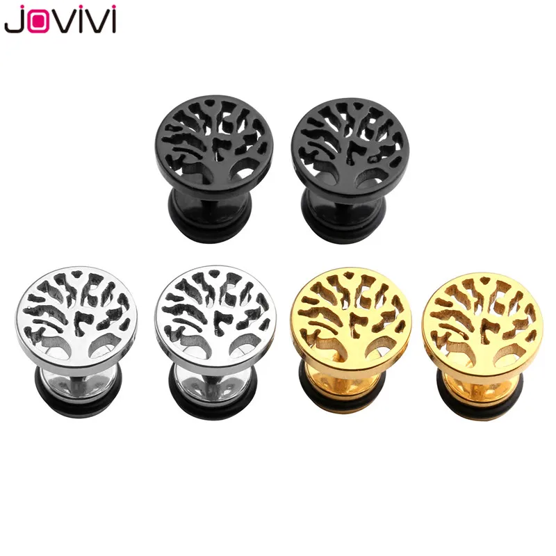 JOVIVI 1,2 мм(16 Калибр) 1-3 пары, серьги-гвоздики из нержавеющей стали «Древо жизни», поддельные серьги-гвоздики для ушей, иллюзионные серьги, пробки для ушей, пирсинг