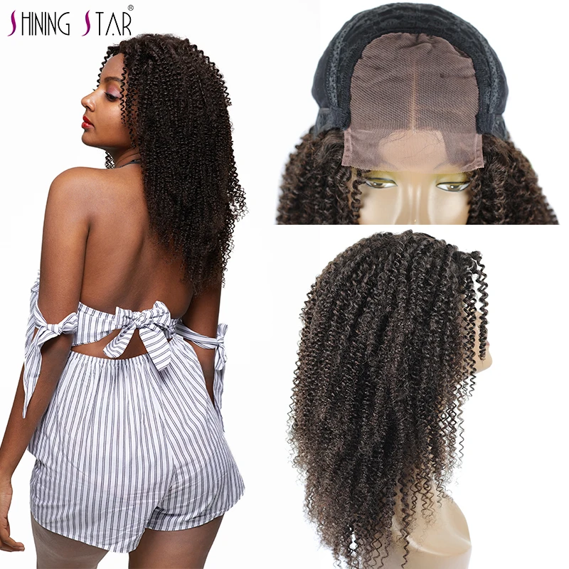 Shiningstar Dark Brown #2 Lace Front Human Hair Wigs for Black Women Preplucked Peruvian Afro Kinky Curly Wig Nonremy | Шиньоны и