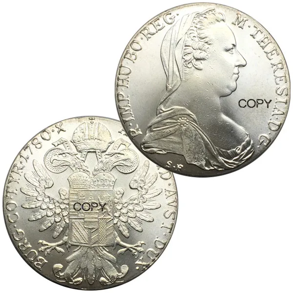 Серебристый Австрия хабсбург 1780 SF 1 Thaler Мария Терезия латунь покрытая серебром копия монеты высокого качества - Цвет: Серебристый