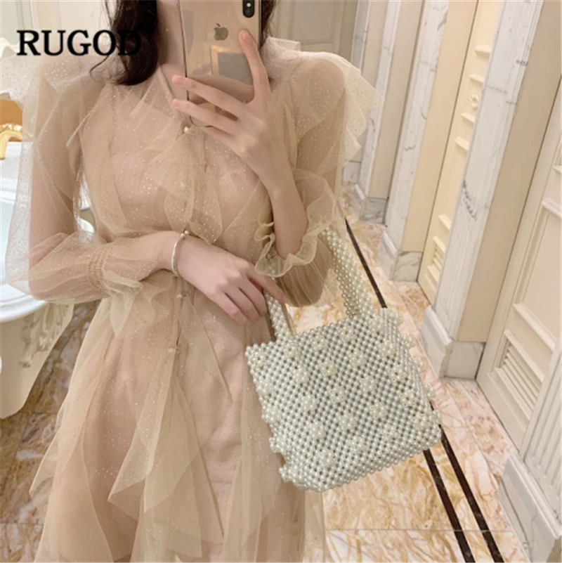 Женское платье из двух частей RUGOD однотонное феи с длинными рукавами трикотажное