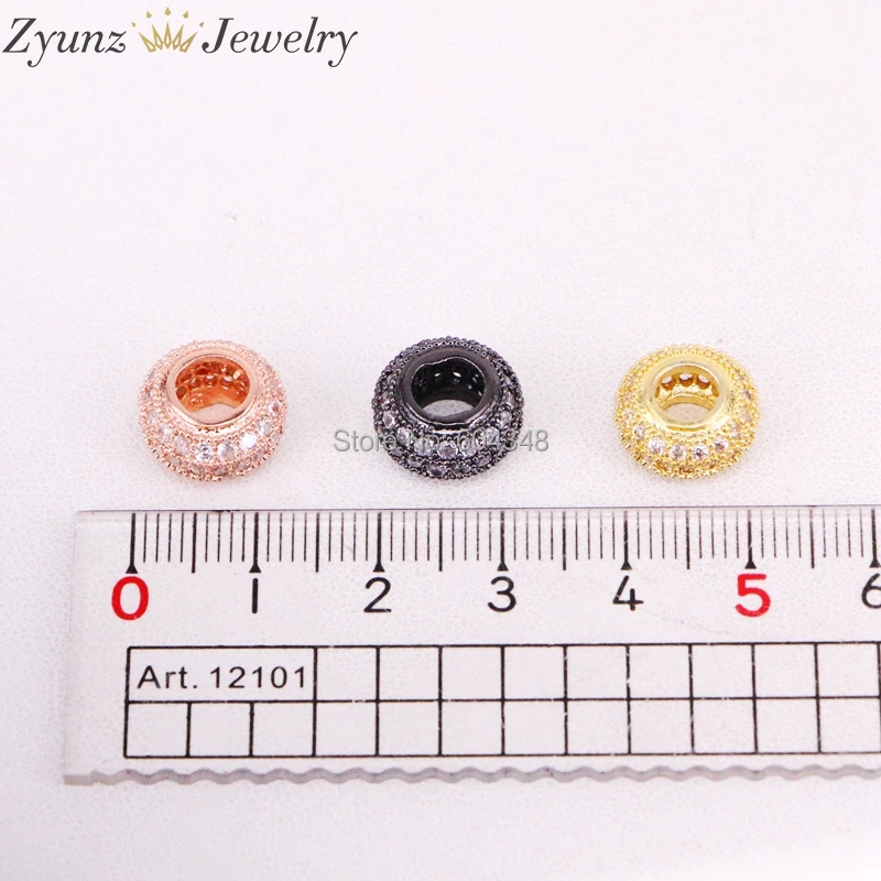 10 шт ZYZ320-5852 CZ микро проложить Большое Отверстие Rondelle бусины, кубический цирконий проложить бусины, круглые шарики, CZ разделительные бусины фурнитура