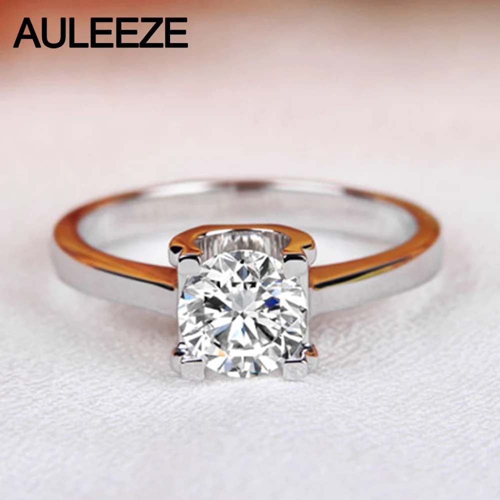 Classic Prong Setting 9K White Gold Engagement Rings For Women Round 1CT NSCD Simulated Diamond Solitaire Ring Wedding Jewelry | Украшения