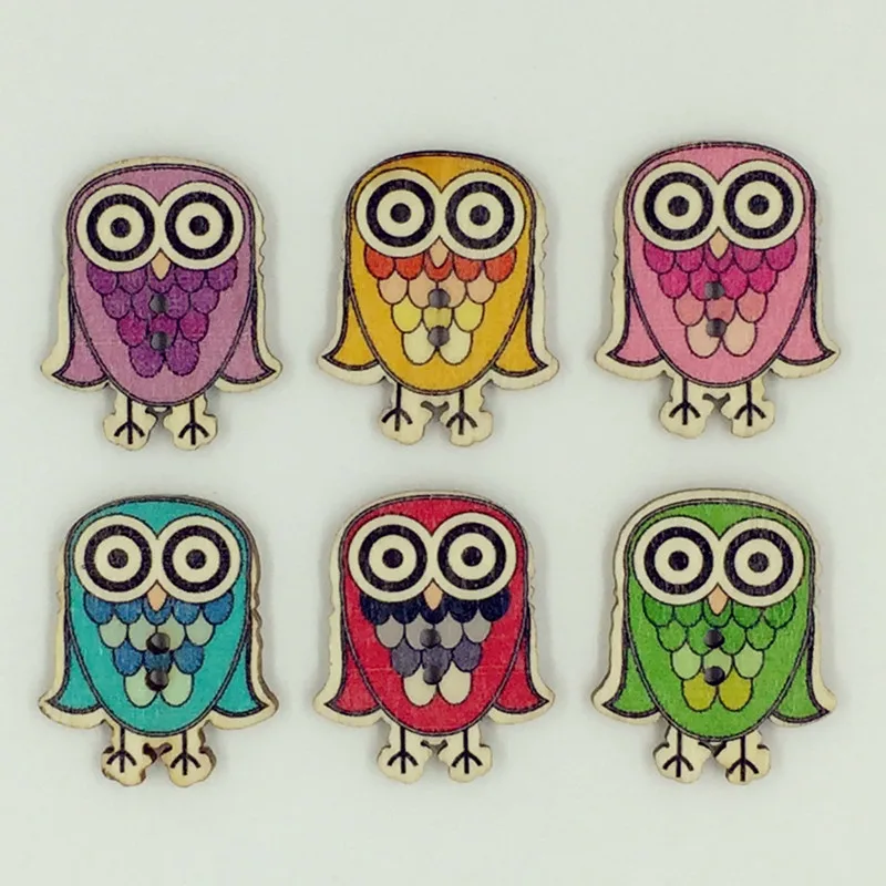 Новые 30 шт Случайные цвета сова деревянные Кнопки 2 отверстия DIY Скрапбукинг