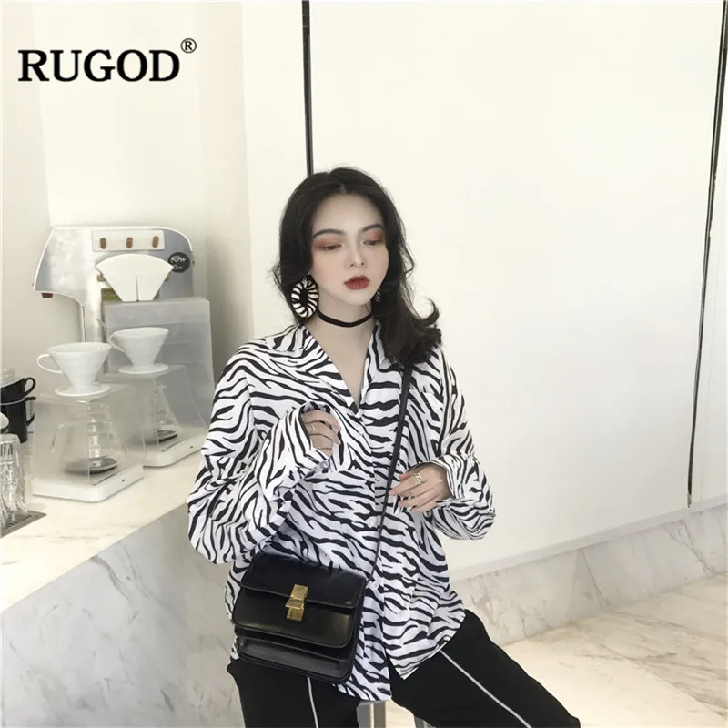 RUGOD/Винтажные свободные женские рубашки в Корейском стиле с рисунком зебры