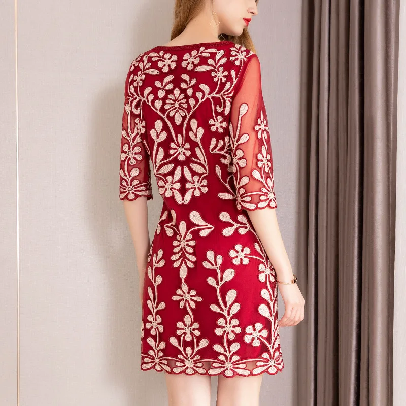 Платье футляр женское Сетчатое с вышивкой лето 2019|Женские платья| |