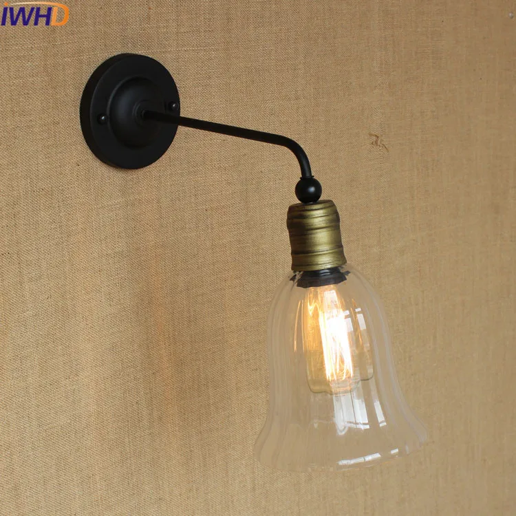 Лофт промышленное стекло wandLamp винтажное железное бра черная светодиодная