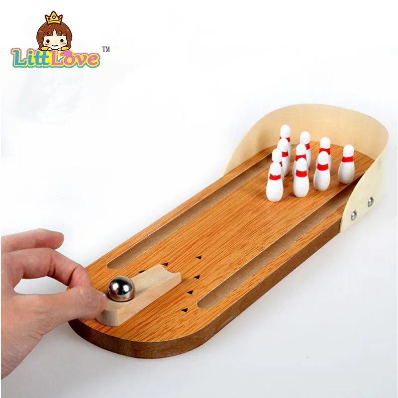 Маленькая деревянная настольная игра для боулинга LittLove детская развивающая