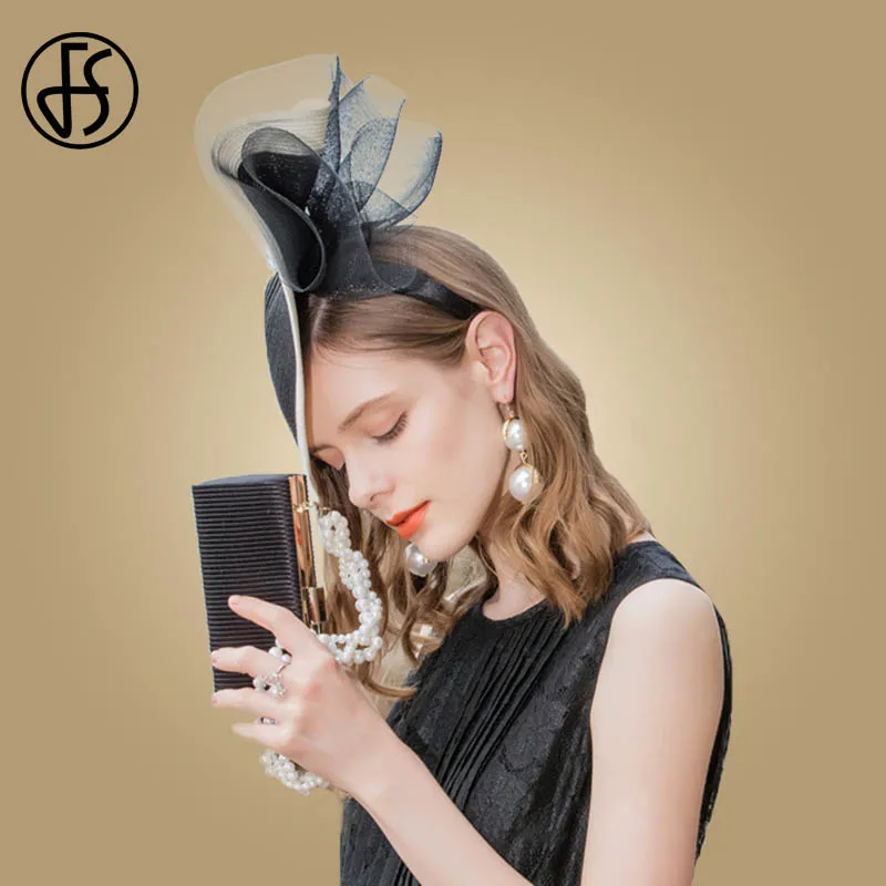 FS для торжественного случая Для женщин черный белый цвет Церкви Шляпы Fedora