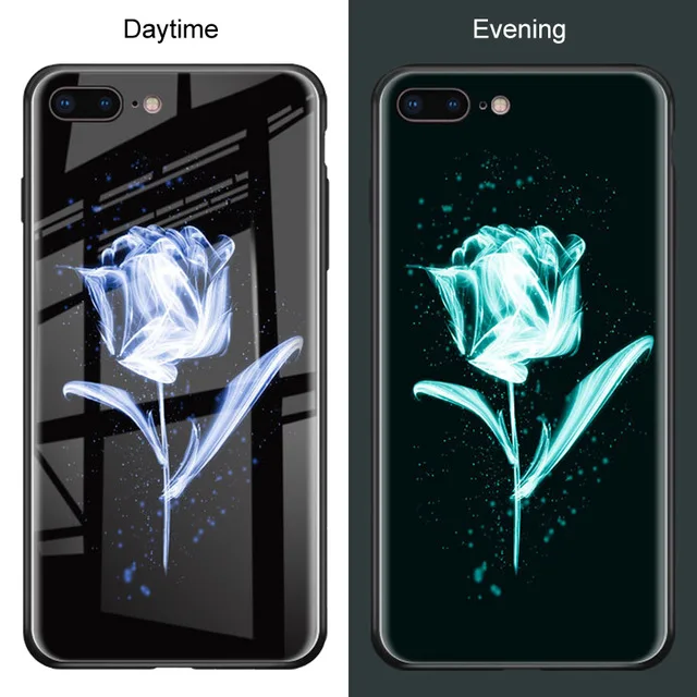 rose Чехол для iPhone X с изображением цветов розы оленя Фламинго Феникса Луны звездного неба светящийся чехол для телефона для iPhone6 6s 7 8 Plus XR XS Max - Цвет: rose