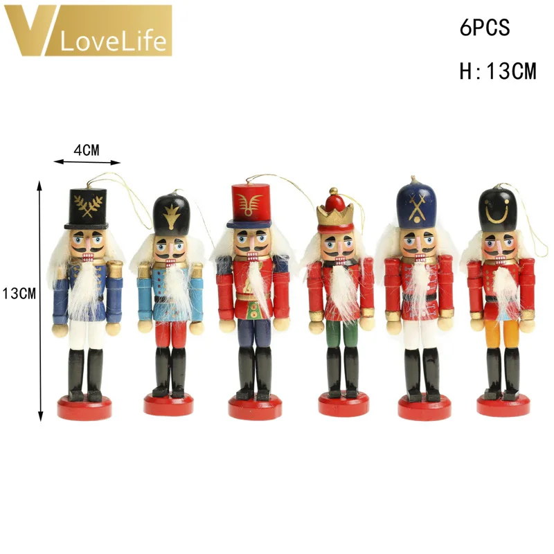 6Pcs Wooden Nutcracker Figurines Puppets Figures Dolls Christmas Tree Ornaments Xmas Gifts for Home Table Decorations | Дом и сад