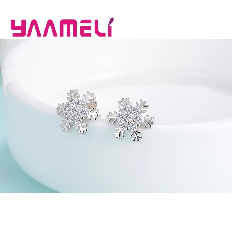 Милые женские серьги в форме снежинки из стерлингового серебра 925 пробы с