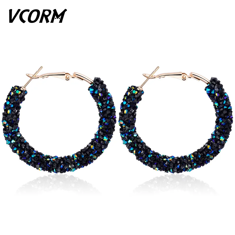 Blue VCORM, корейские Круглые Женские серьги с большими кристаллами, женские Модные Винтажные золотые стразы, Женские Висячие серьги, ювелирное изделие - Окраска металла: Blue