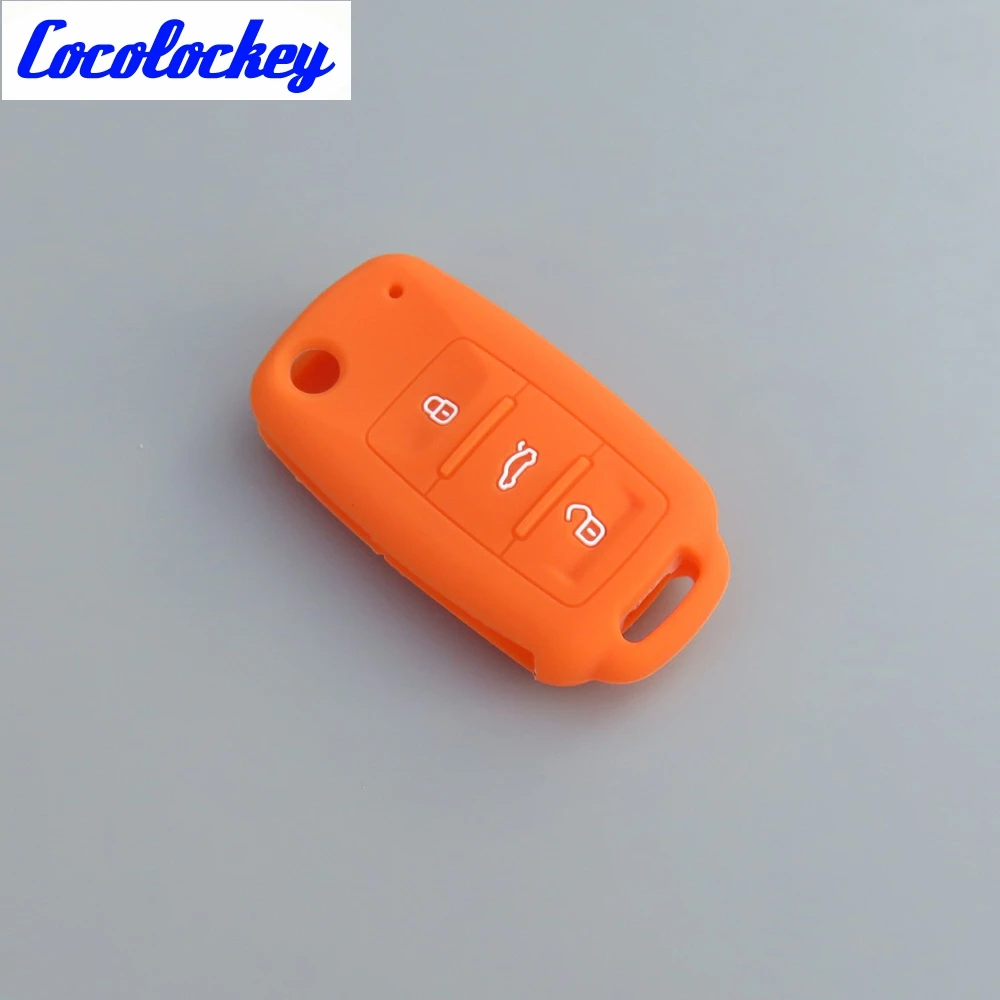 Cocolockey силиконовый чехол для ключа автомобиля для VW golf jetta для Skoda Yeti Superb Октавия Рапид для сиденья Леон Ибица 3 кнопки дистанционного управления - Название цвета: Orange