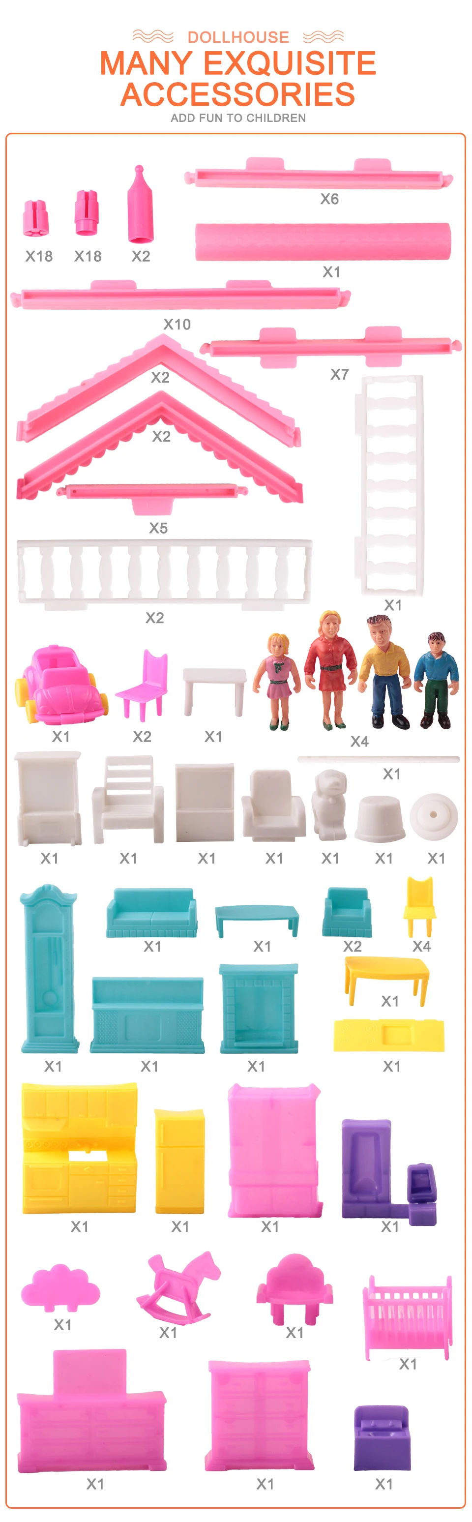 Мини diy розовый пластиковый игровой домик для малышей, куклы, милые аксессуары для дома, праздничные виллы, игрушки для гостиной