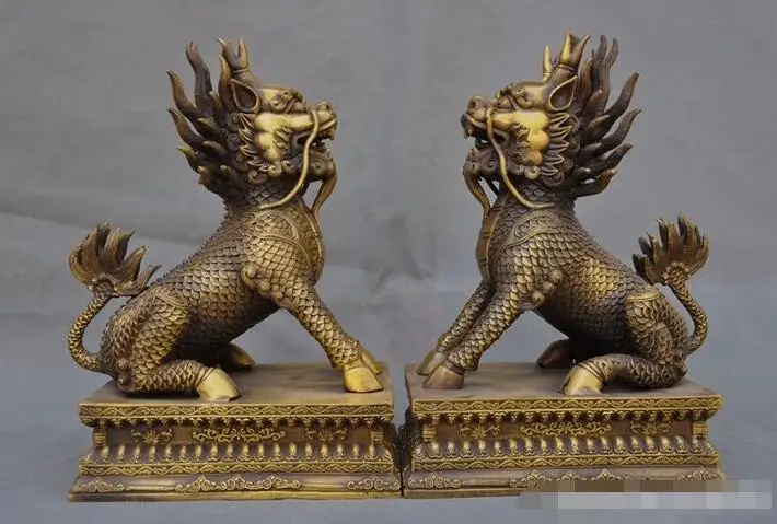 10 &quotКитайский Фэншуй латунный Дракон цилин Кирин Килин Чи-Лин Бог пара статуй