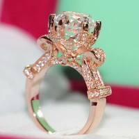 Test Real Moissanite Gold Ring Solid 14k Rose Ring 4Carat Moissanite Engagement Ring For 14K Women Bridal Jewelry Gift