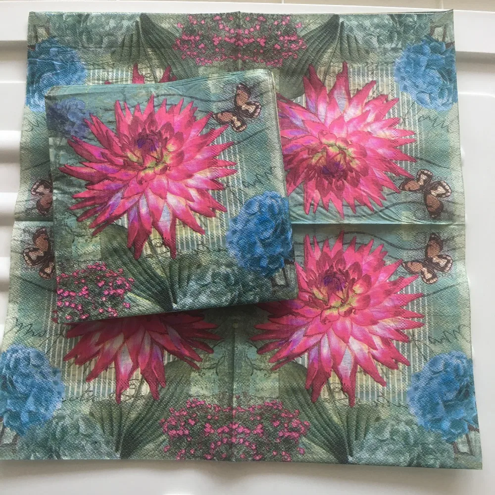 Декупаж Свадебные винтажные салфетки бумажные Элегантные розовый синий цветок