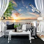Фотообои 3D стерео балконные занавески закат морской пейзаж фрески настенная ткань гостиная телевизор диван фон стены домашний декор Фреска