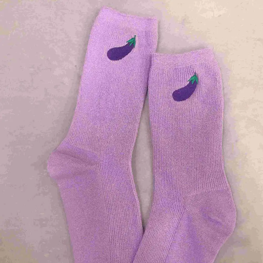 purple SP& CITY/милые кавайные носки с фруктовым принтом баклажан, киви, клубники, грейпфрута, корейские забавные носки с вышивкой в стиле Харадзюку - Цвет: purple