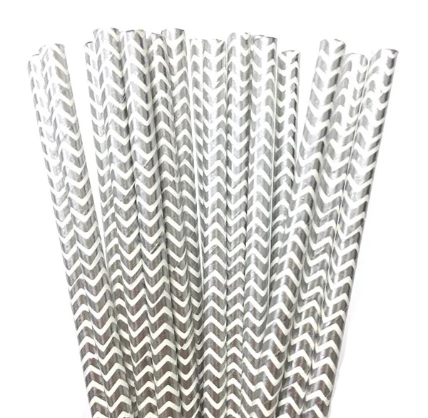 100 шт. Экологичная фольга Серебряная бумага с узором шеврон соломинки для