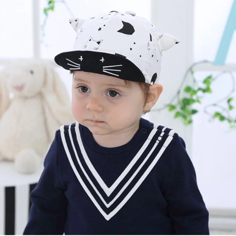 White Horn caps Детская бейсбольная кепка с мультяшными мышками, регулируемая хлопковая бейсболка, кепка в стиле хип-хоп для мальчиков и девочек, весенне-летняя детская шляпа для защиты от солнца - Цвет: White Horn caps