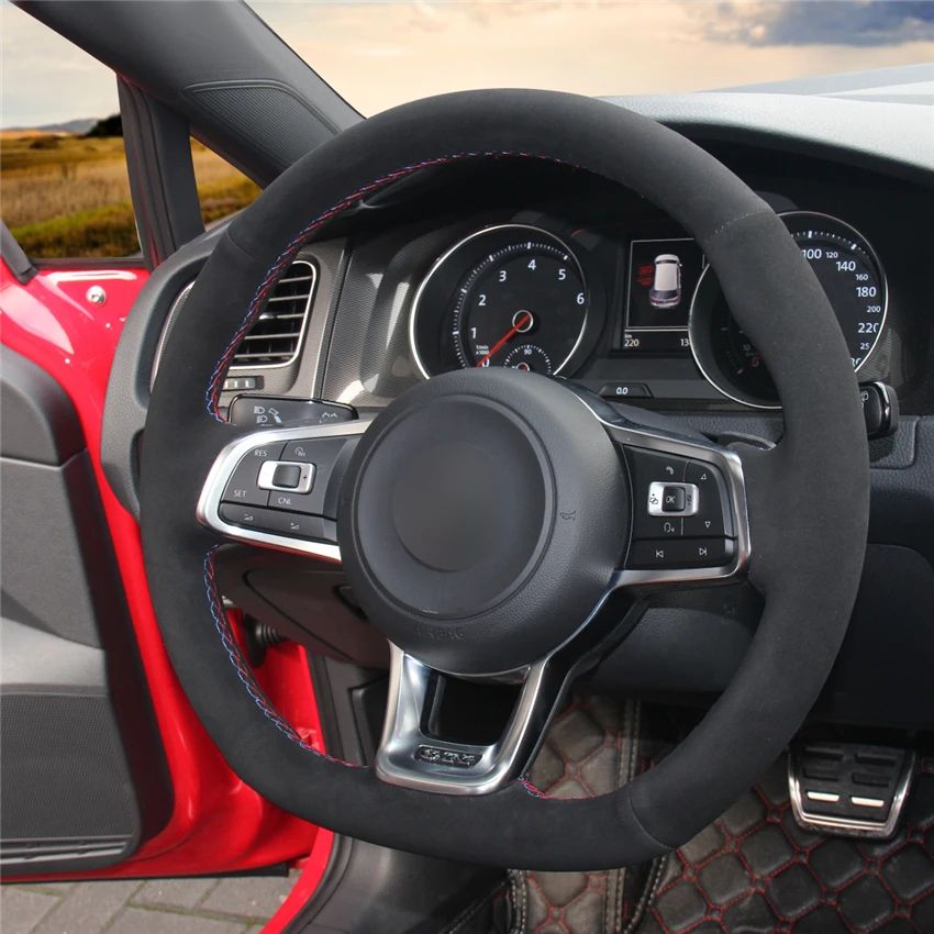 GKMHiR DIY черная замша кожаный чехол рулевого колеса автомобиля для Volkswagen VW Golf 7 GTI R MK7