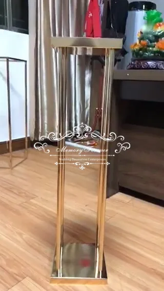 Современная прямоугольная подставка металлическая Золотая Геометрическая ваза