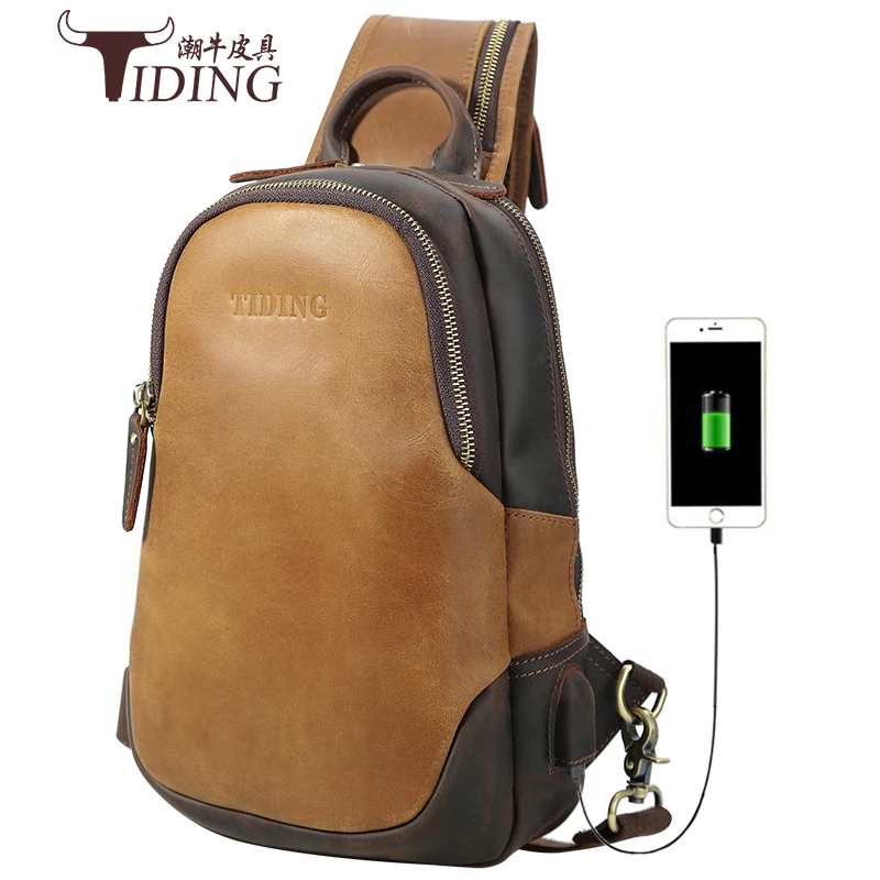 Мужская нагрудная сумка из натуральной кожи Повседневная деловая через плечо в