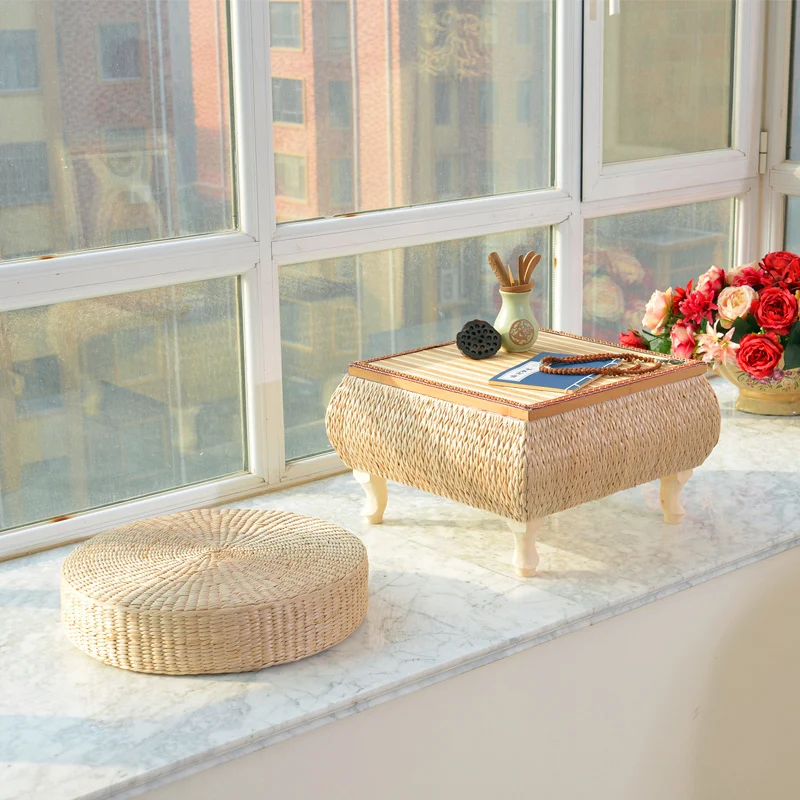 40 см Круглый пуф татами подушки напольные натуральный соломенный Коврик для