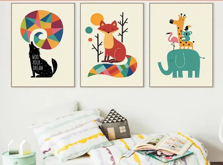 Картина для детской комнаты декор скандинавский искусство мультфильм животные