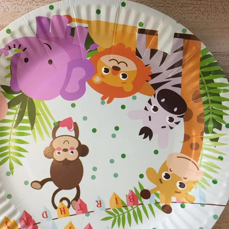 10 шт./компл. красочные Мультяшные милые джунгли животные одноразовые тарелки