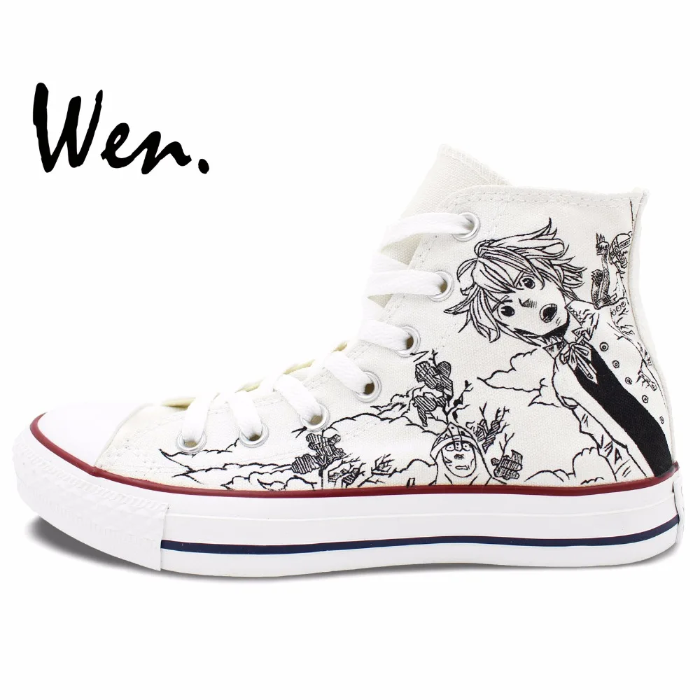 Кеды Wen из аниме Семь смертных грехов высокие белые холщовые кроссовки ручной