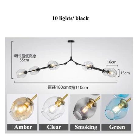 10 lights black Современные DNA светодиодные люстры освещение золото/черный металл гостиная Led подвесная люстра столовая крепеж для подвесных светильников - Цвет абажура: 10 lights black