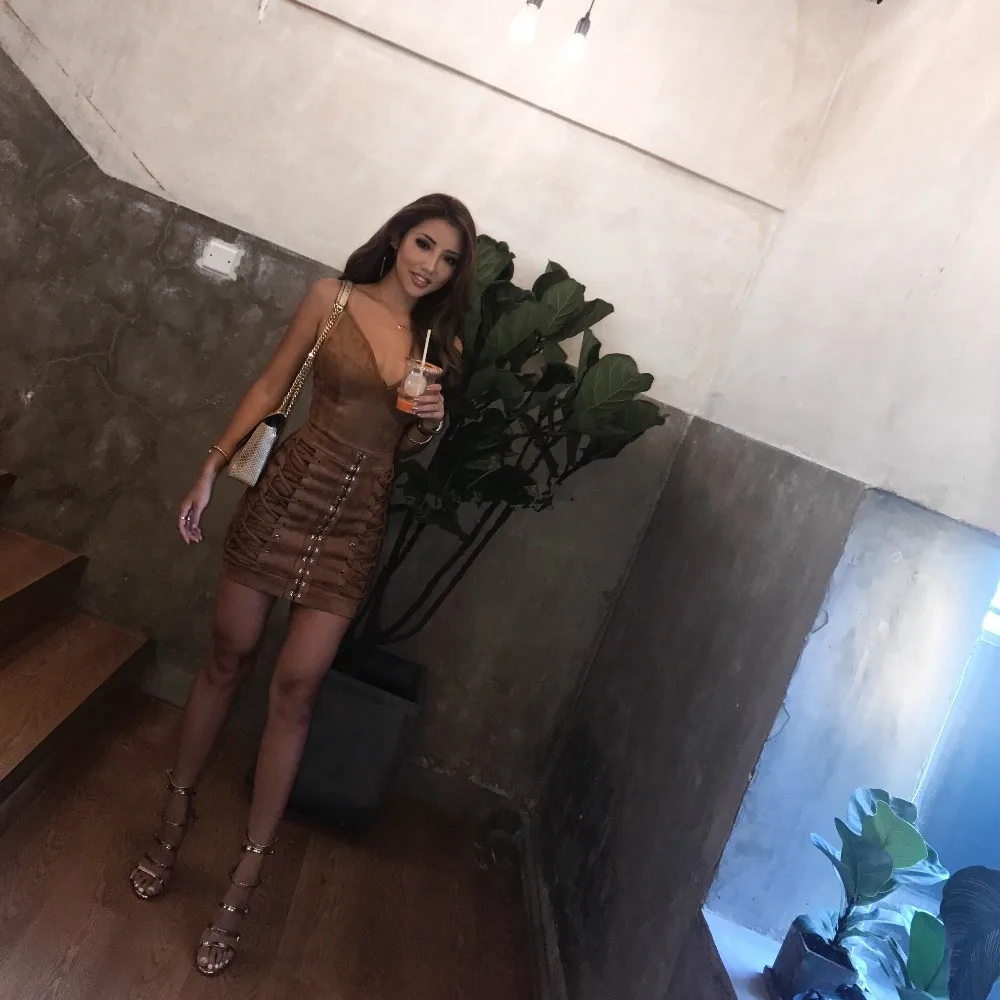 Женское облегающее платье на тонких бретельках мини шнурках 2017|suede dress|mini dressdesigner