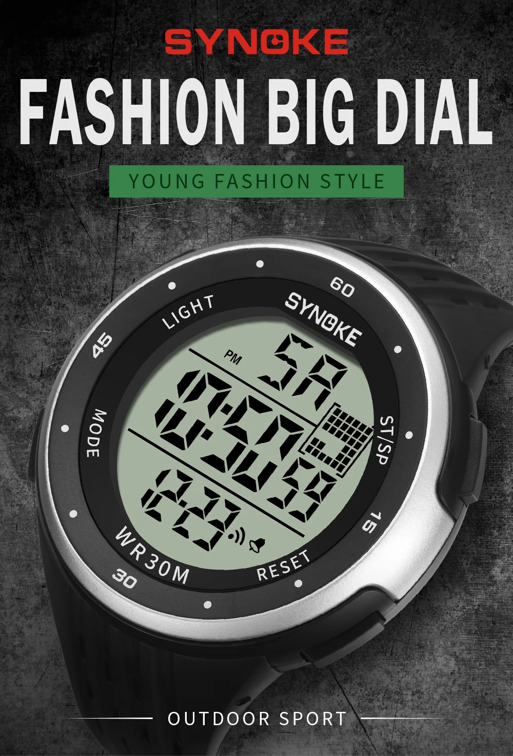 SYNOKE Men Digital Watch Sports Brand Waterproof Luminous Wristwatches Shockproof Large Dial Electronic Male Wrist Clock Men