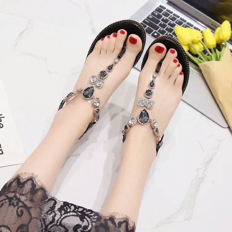 Женские босоножки на плоской подошве повседневные тонкие туфли мягкой сандалии