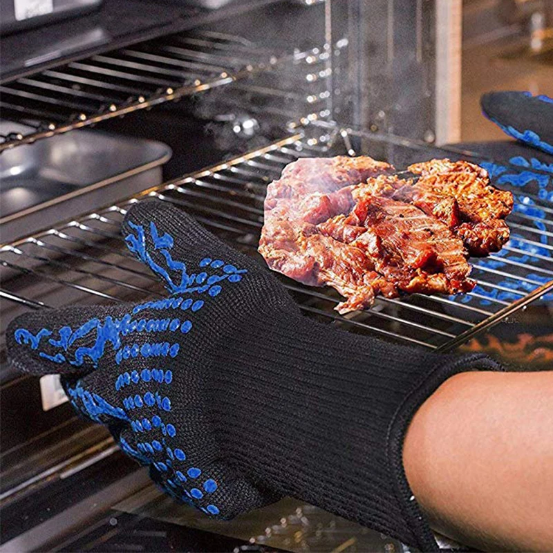 Перчатки для духовки термостойкие толстые силиконовые варежки готовки барбекю