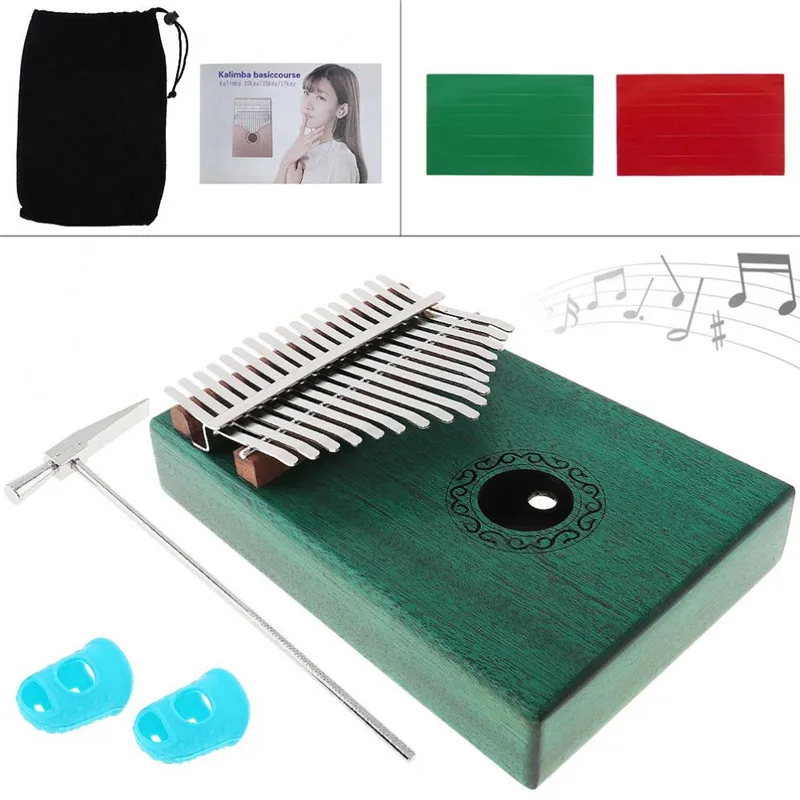 piano and case 17 клавиш зеленый калимба палец пианино одноплатный из красного дерева большого пальца пианино Mbira мини клавиатура инструмент с полными аксессуарами - Цвет: piano and case