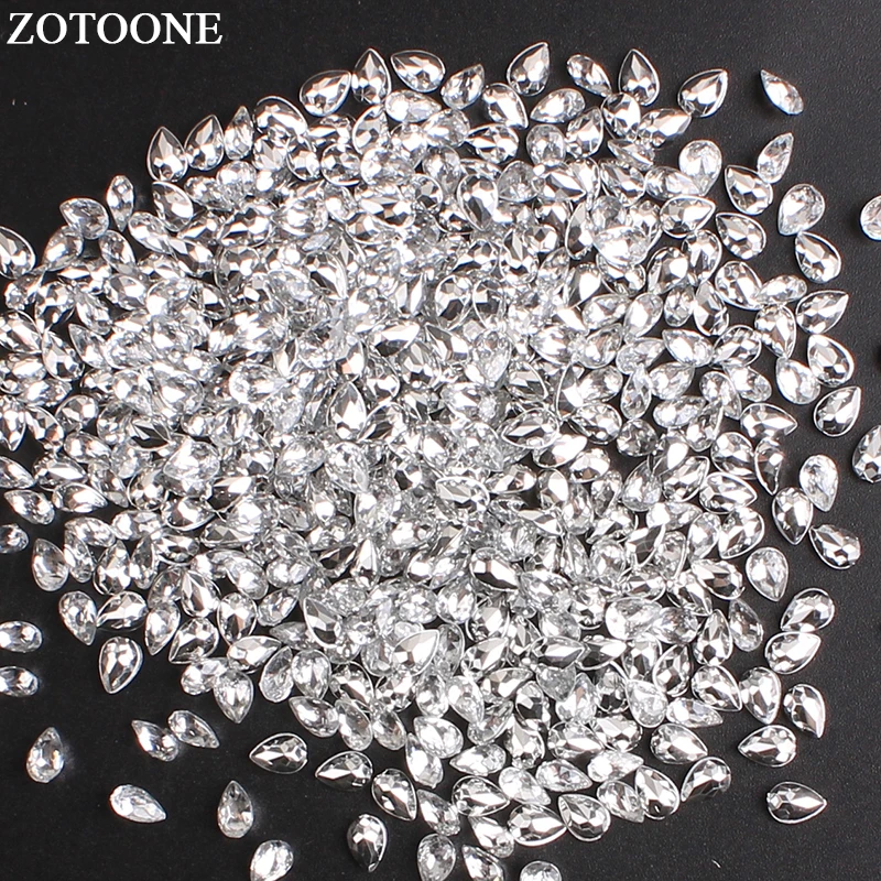 

ZOTOONE 100 Pcs 4*6MM Drop Shape White Acryl Glue On Rhinestones Stones And Crystals Strass Applique DIY Wedding Decoration E